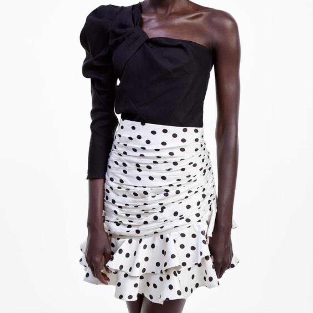 Zara Polka Dot Dotted Tiered Skirt NWT